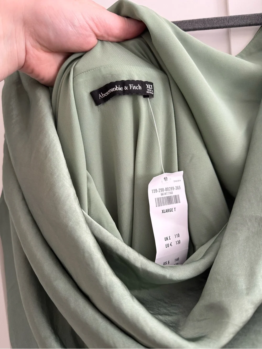 Abercrombie & Fitch Sage Green Draped Cowl Maxi Dress